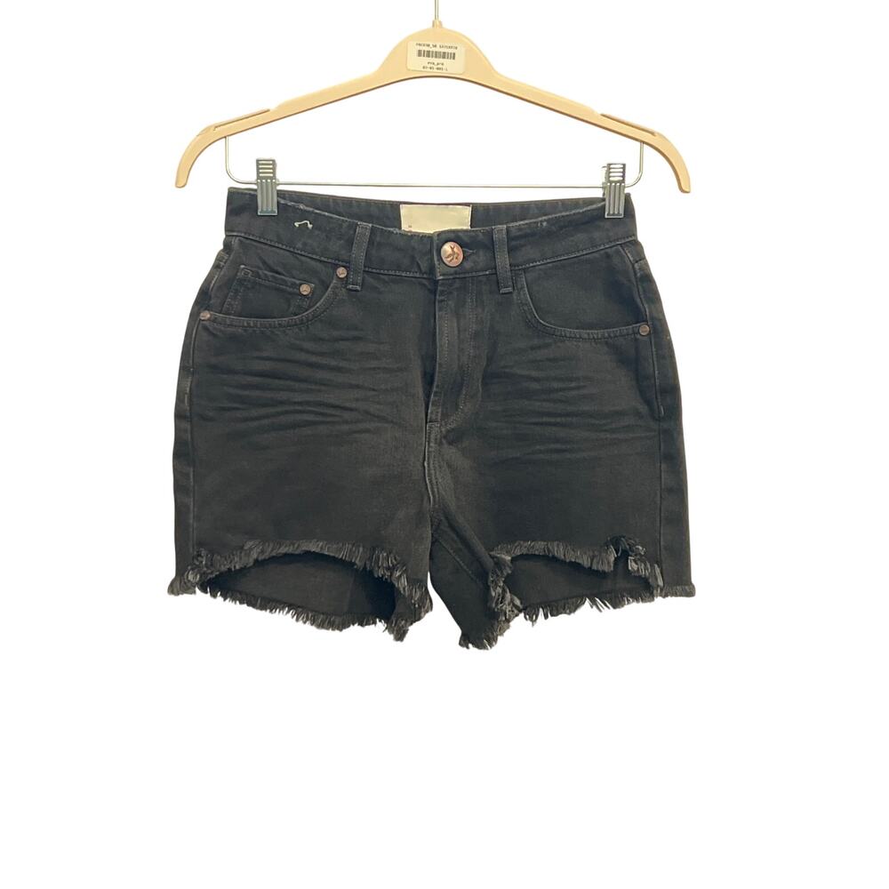 One Teaspoon Sz 26 Bonitas Black Cut Off Raw Hem High Rise Denim Jean Shorts